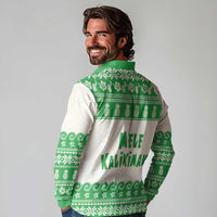 Green Mele Kalikimaka Hawaii Long Sleeve Polo Shirt Funny Ho Ho Ho Santa Shaka - Polynesian Pride