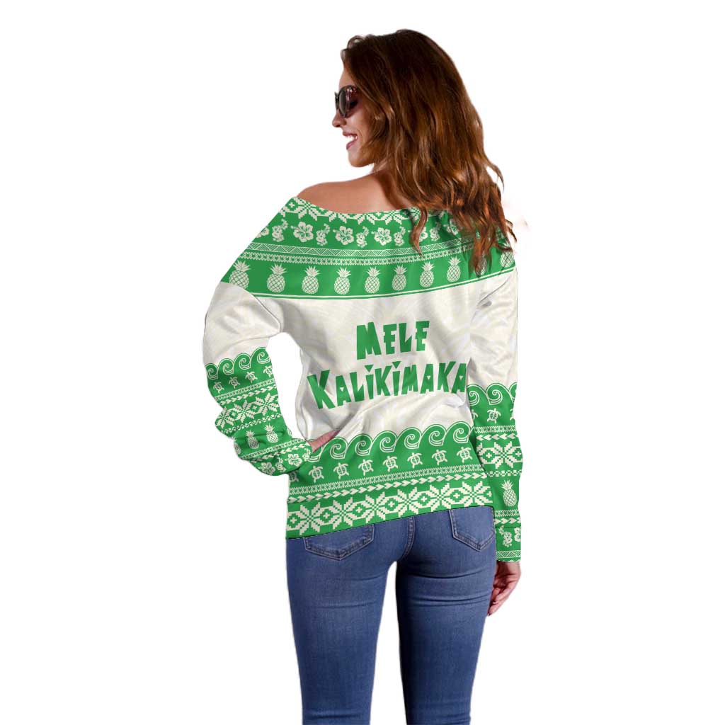 Green Mele Kalikimaka Hawaii Off Shoulder Sweater Funny Ho Ho Ho Santa Shaka - Polynesian Pride