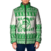 Green Mele Kalikimaka Hawaii Padded Jacket Funny Ho Ho Ho Santa Shaka - Polynesian Pride