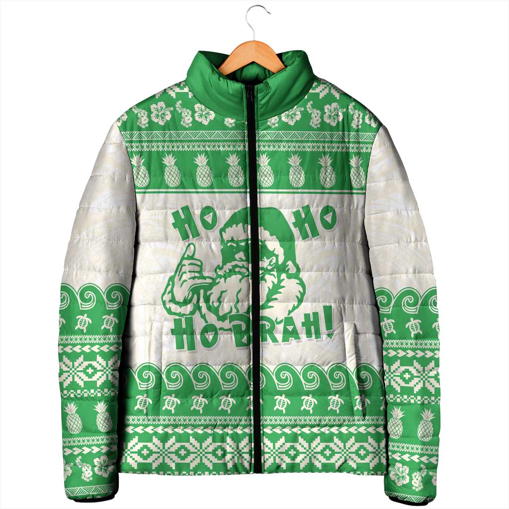 Green Mele Kalikimaka Hawaii Padded Jacket Funny Ho Ho Ho Santa Shaka - Polynesian Pride
