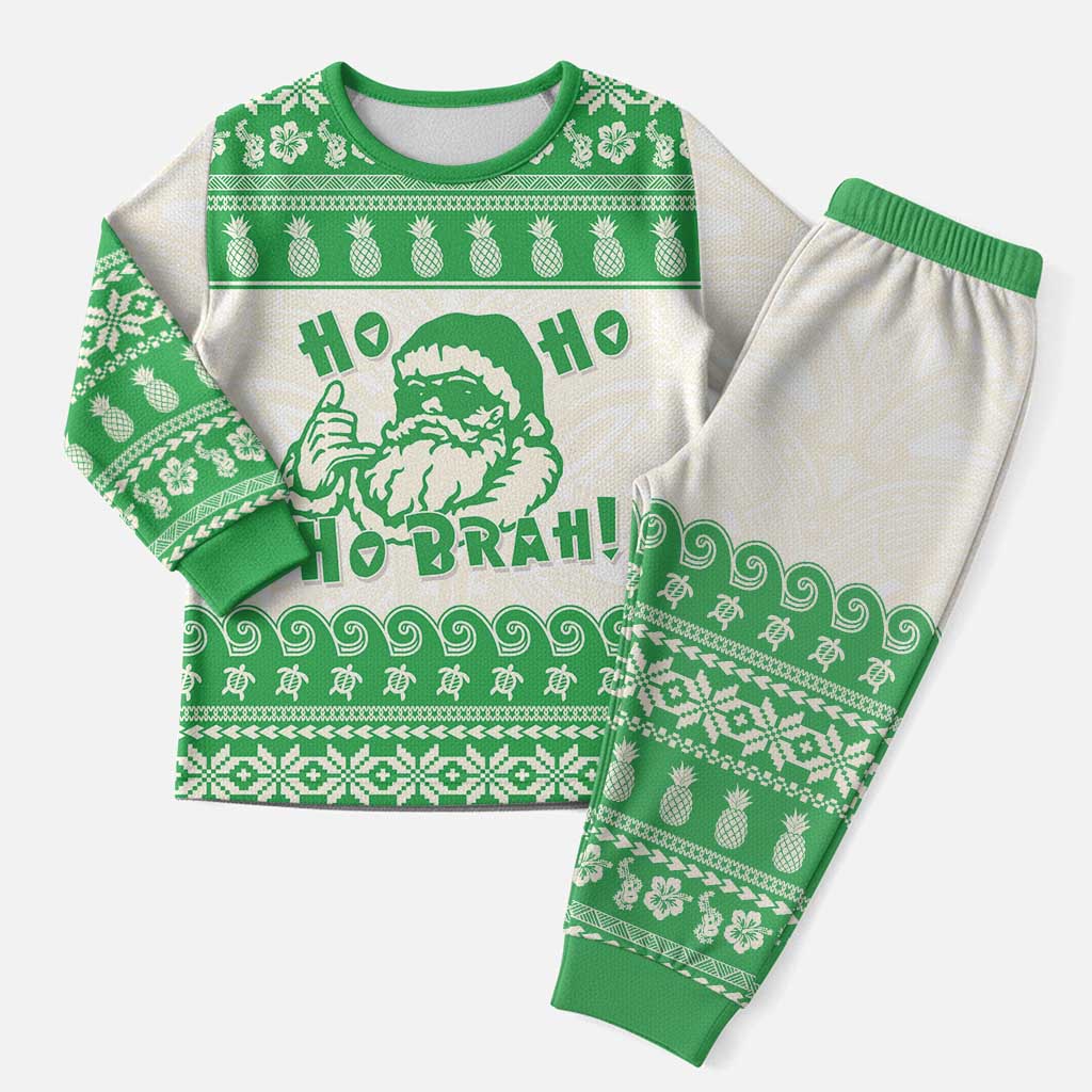 Green Mele Kalikimaka Hawaii Christmas Pajama Set Funny Ho Ho Ho Santa Shaka - Polynesian Pride