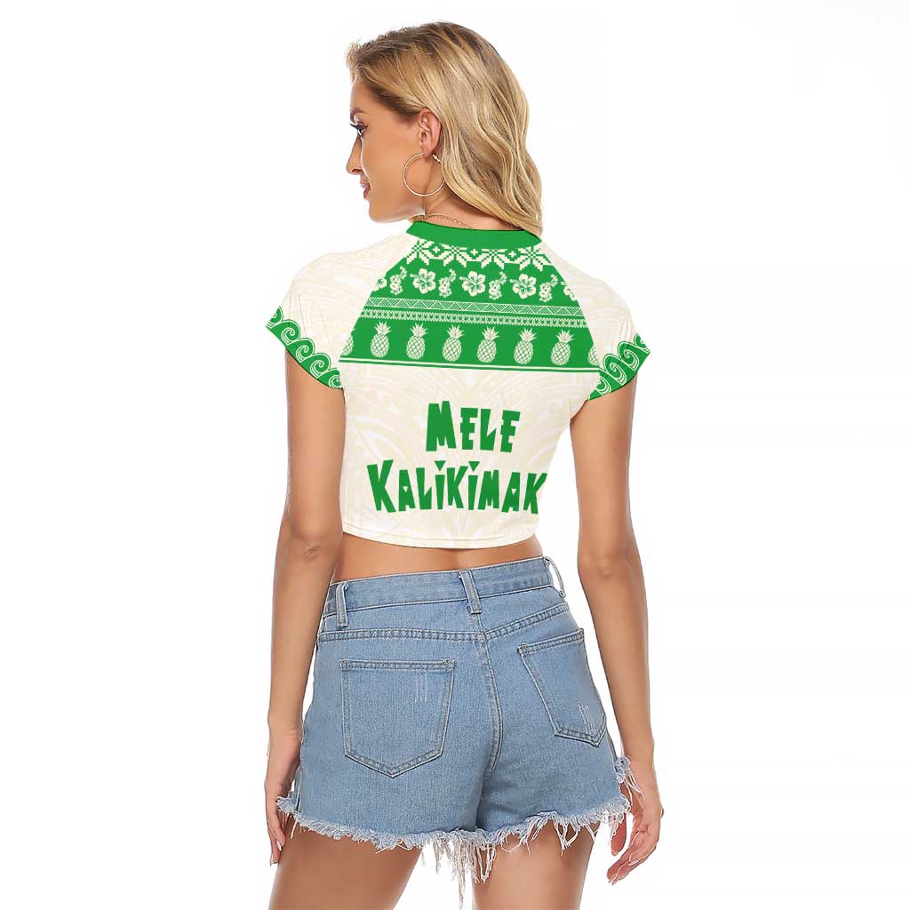 Green Mele Kalikimaka Hawaii Raglan Cropped T Shirt Funny Ho Ho Ho Santa Shaka - Polynesian Pride