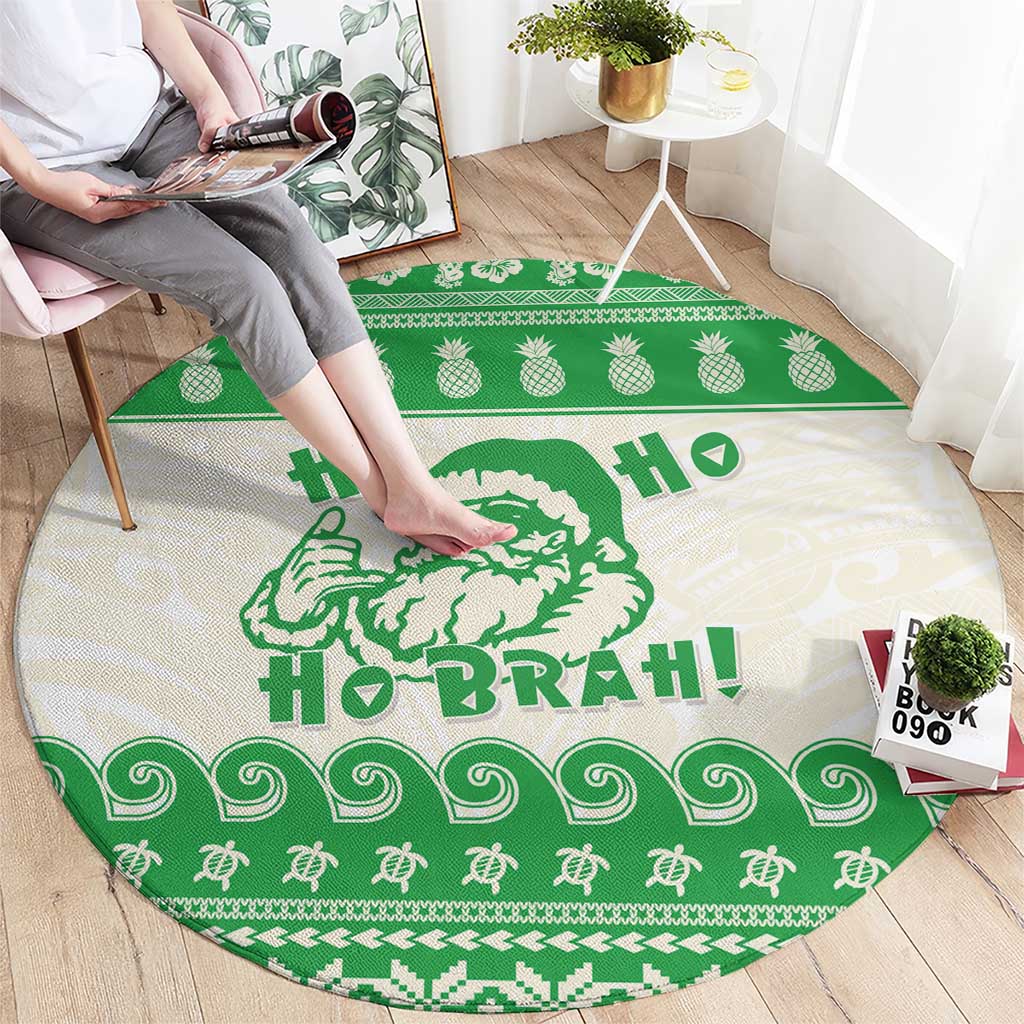 Green Mele Kalikimaka Hawaii Round Carpet Funny Ho Ho Ho Santa Shaka LT14 - Polynesian Pride