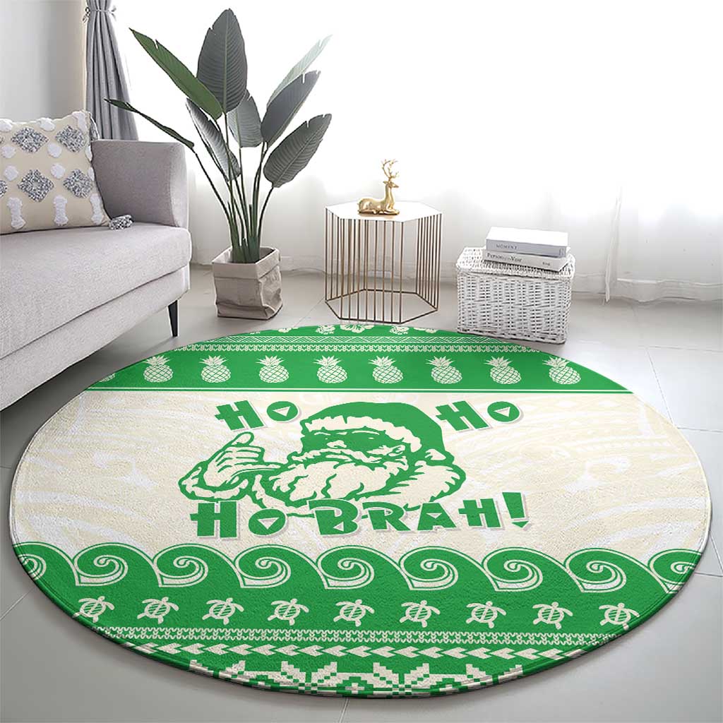 Green Mele Kalikimaka Hawaii Round Carpet Funny Ho Ho Ho Santa Shaka LT14 - Polynesian Pride