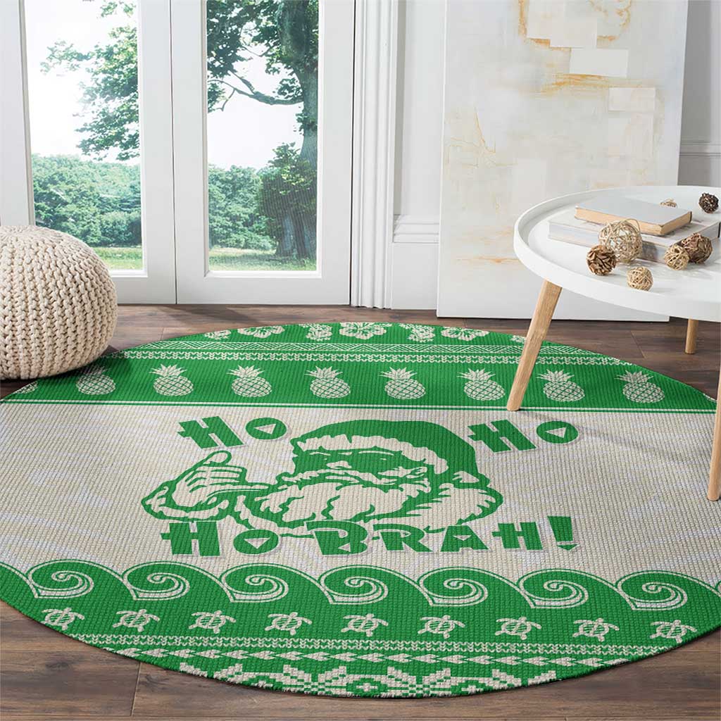 Green Mele Kalikimaka Hawaii Round Carpet Funny Ho Ho Ho Santa Shaka LT14 - Polynesian Pride