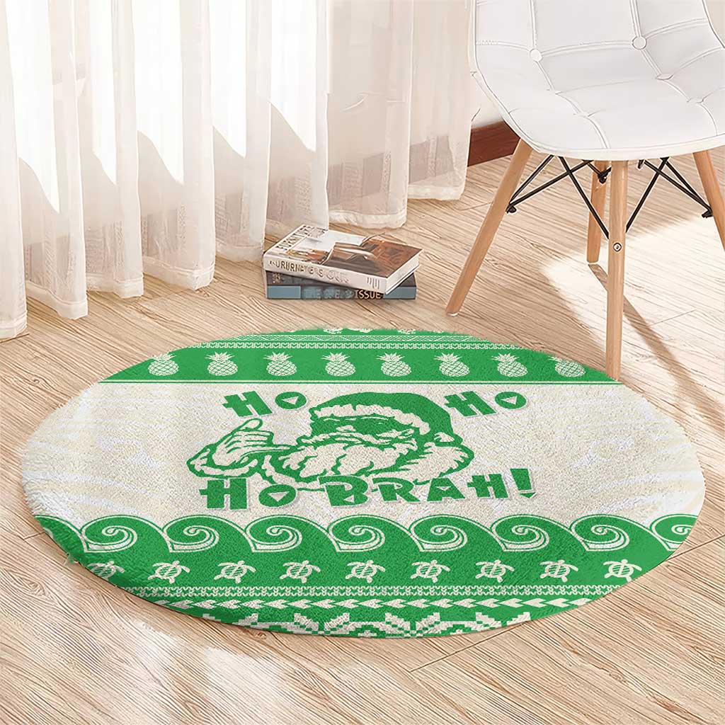 Green Mele Kalikimaka Hawaii Round Carpet Funny Ho Ho Ho Santa Shaka LT14 - Polynesian Pride
