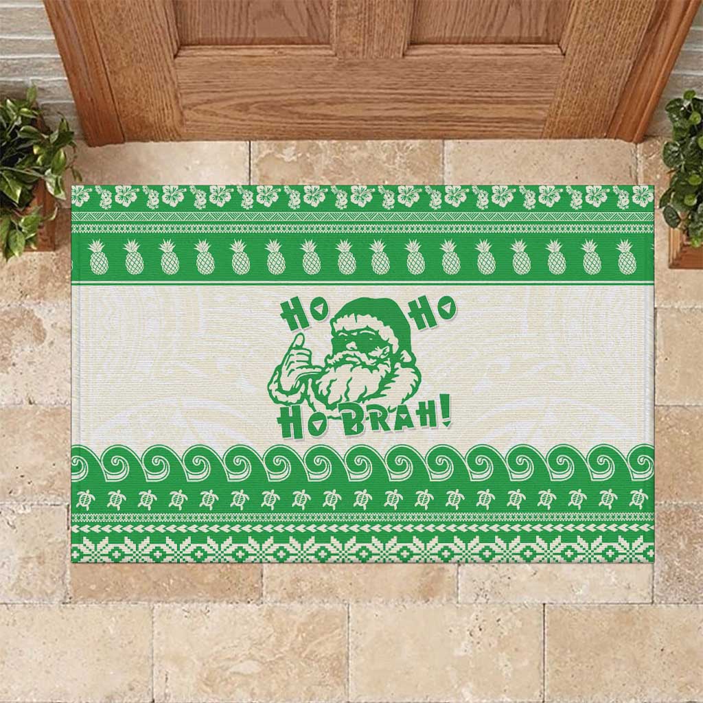 Green Mele Kalikimaka Hawaii Rubber Doormat Funny Ho Ho Ho Santa Shaka - Polynesian Pride