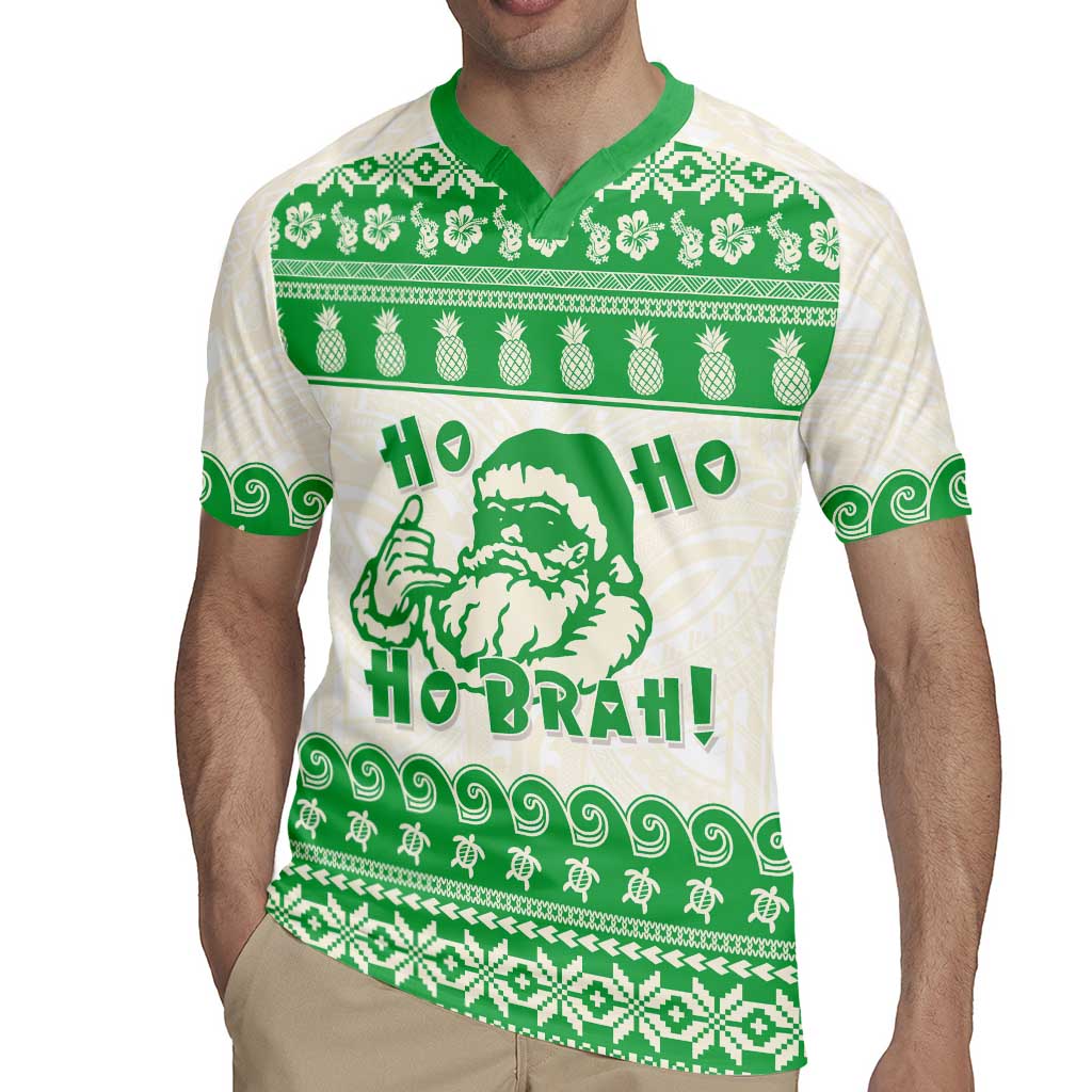 Green Mele Kalikimaka Hawaii Rugby Jersey Funny Ho Ho Ho Santa Shaka - Polynesian Pride