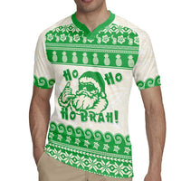 Green Mele Kalikimaka Hawaii Rugby Jersey Funny Ho Ho Ho Santa Shaka - Polynesian Pride