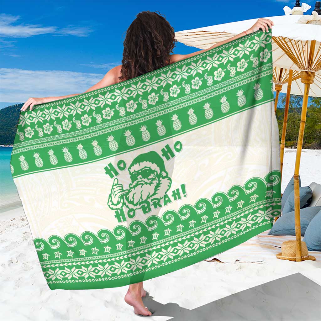 Green Mele Kalikimaka Hawaii Sarong Funny Ho Ho Ho Santa Shaka - Polynesian Pride