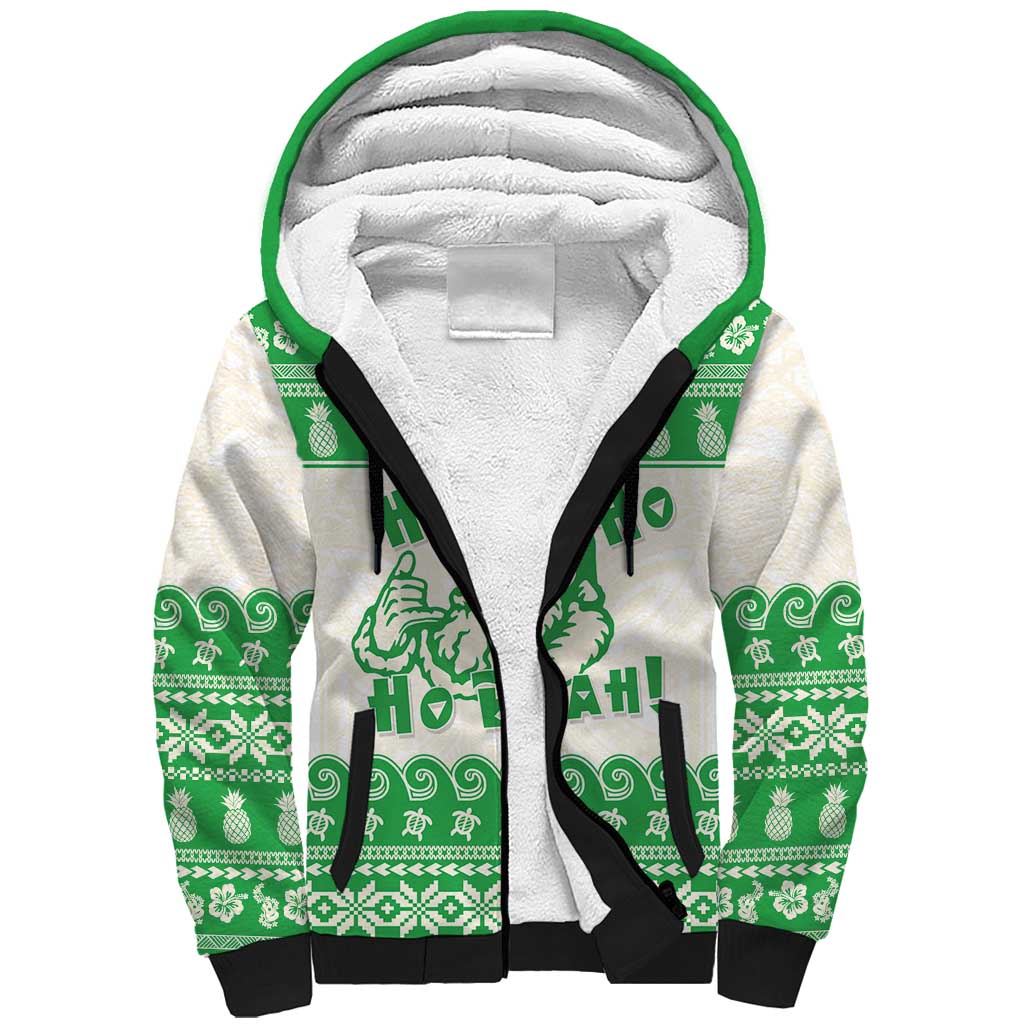 Green Mele Kalikimaka Hawaii Sherpa Hoodie Funny Ho Ho Ho Santa Shaka - Polynesian Pride