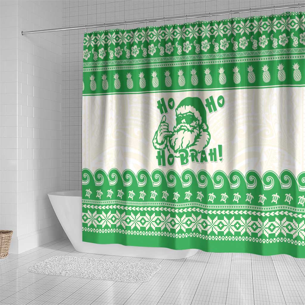 Green Mele Kalikimaka Hawaii Shower Curtain Funny Ho Ho Ho Santa Shaka - Polynesian Pride