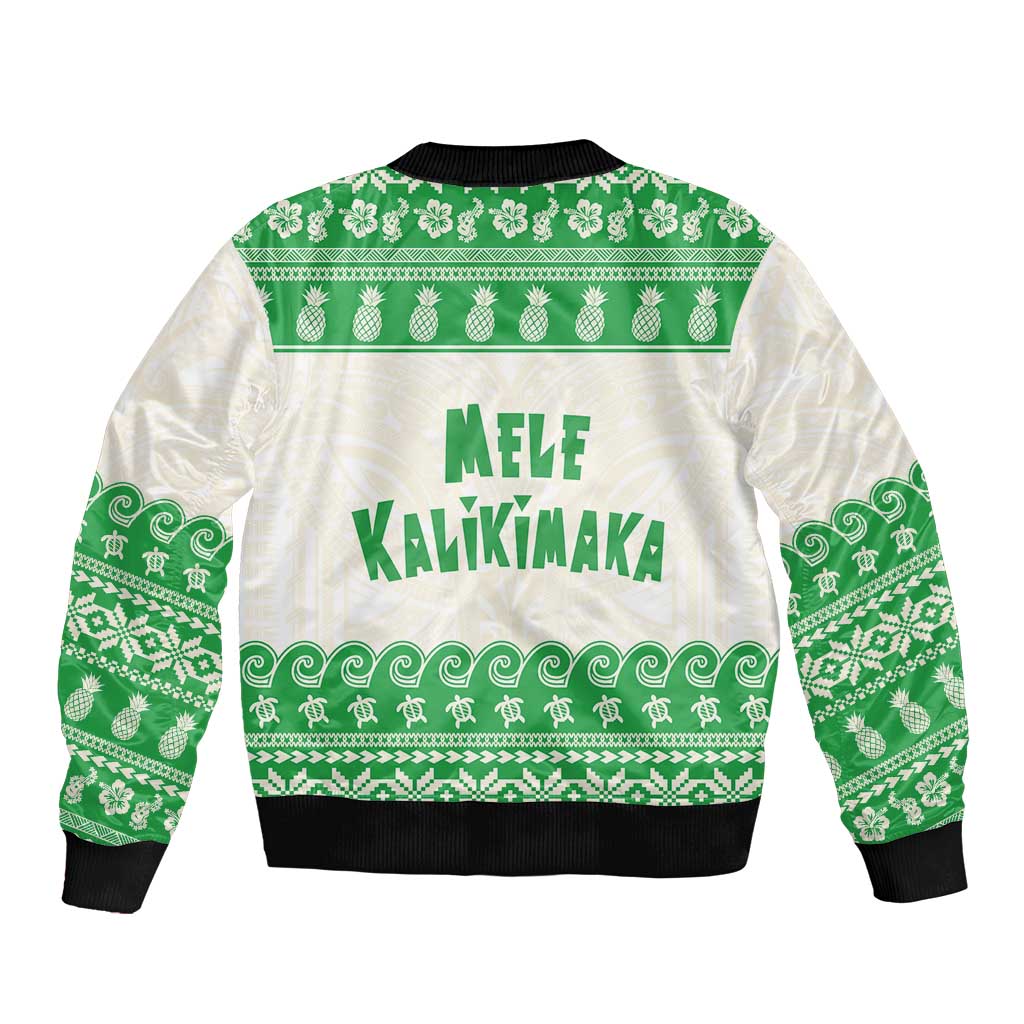Green Mele Kalikimaka Hawaii Sleeve Zip Bomber Jacket Funny Ho Ho Ho Santa Shaka - Polynesian Pride