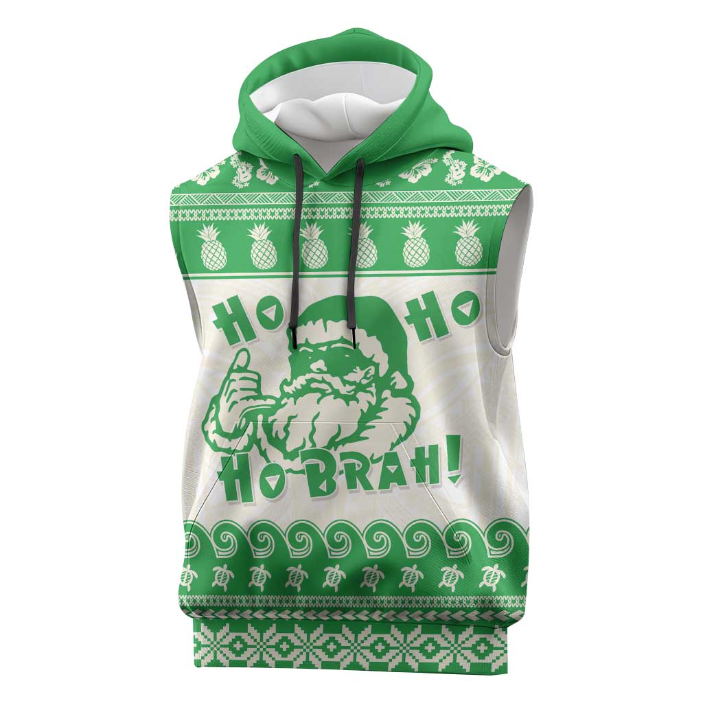 Green Mele Kalikimaka Hawaii Sleeveless Hoodie Funny Ho Ho Ho Santa Shaka - Polynesian Pride