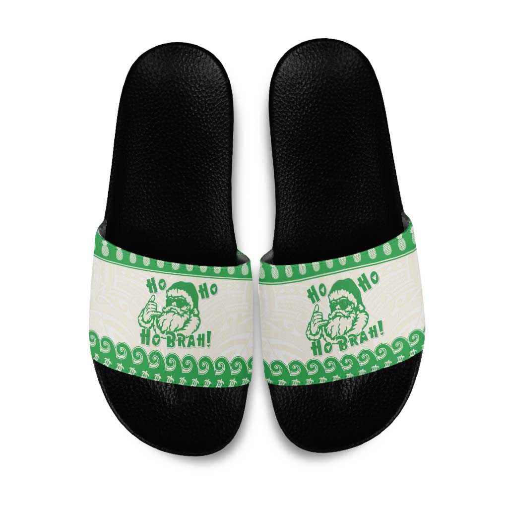 Green Mele Kalikimaka Hawaii Slide Sandals Funny Ho Ho Ho Santa Shaka - Polynesian Pride