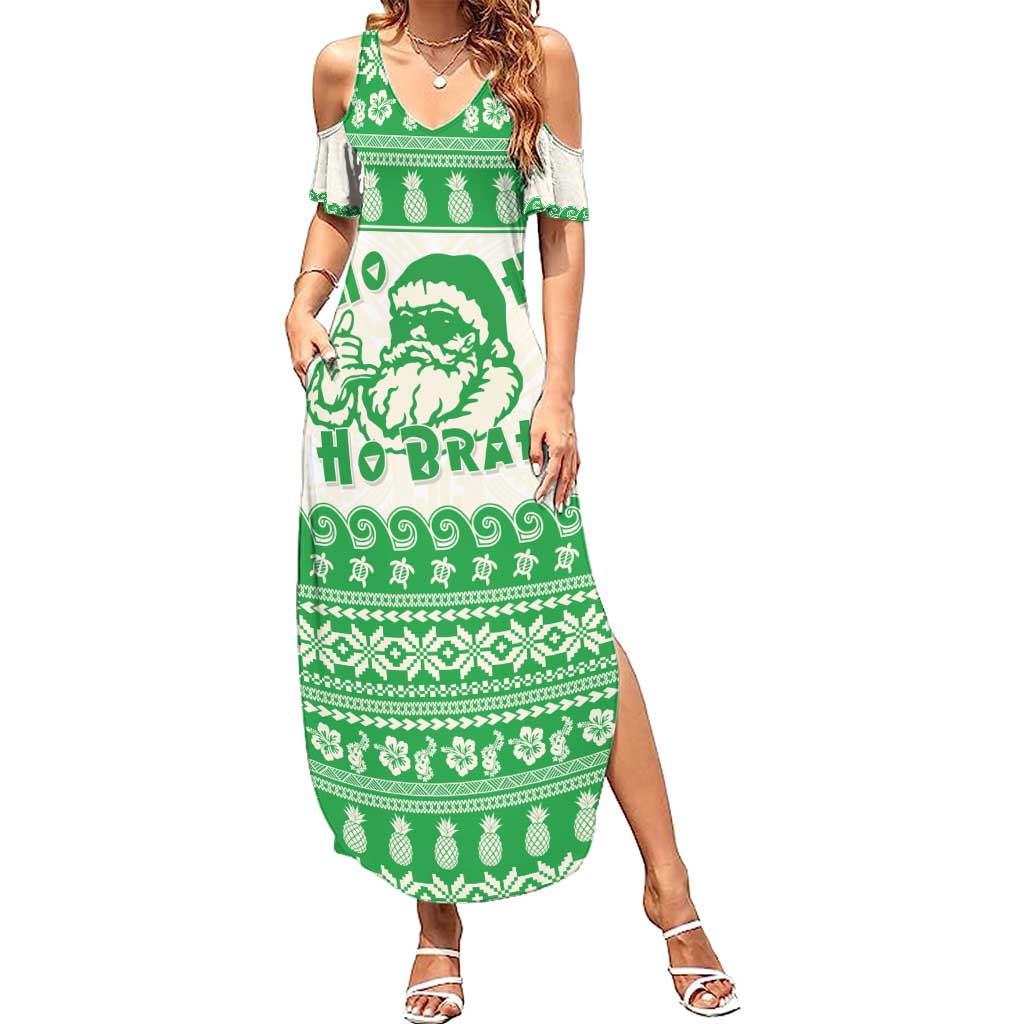 Green Mele Kalikimaka Hawaii Summer Maxi Dress Funny Ho Ho Ho Santa Shaka - Polynesian Pride