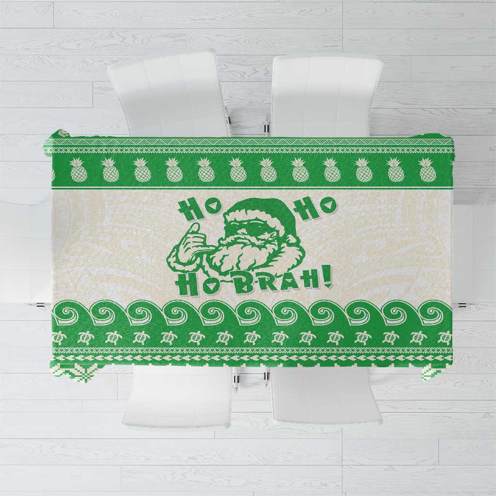 Green Mele Kalikimaka Hawaii Tablecloth Funny Ho Ho Ho Santa Shaka - Polynesian Pride