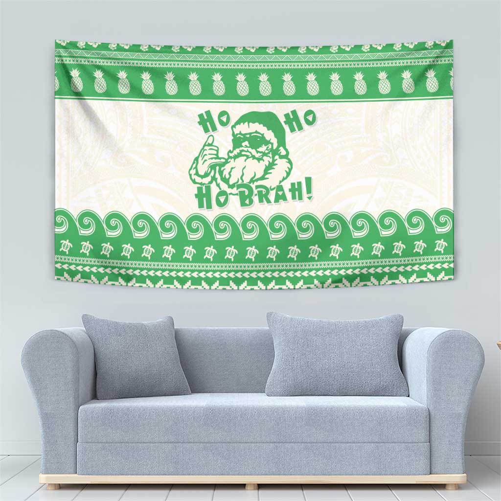 Green Mele Kalikimaka Hawaii Tapestry Funny Ho Ho Ho Santa Shaka - Polynesian Pride