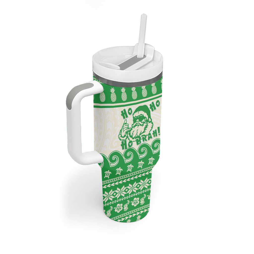Green Mele Kalikimaka Hawaii Tumbler With Handle Funny Ho Ho Ho Santa Shaka - Polynesian Pride