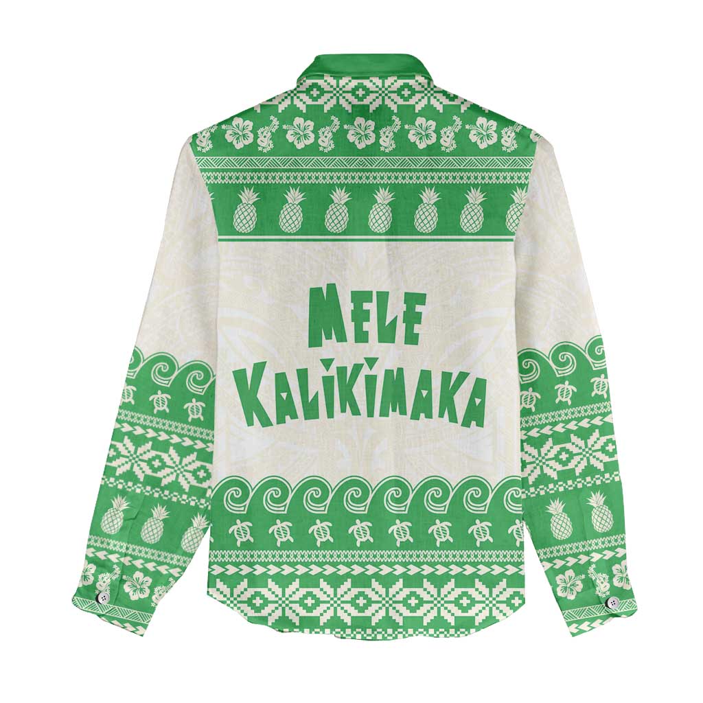 Green Mele Kalikimaka Hawaii Women Casual Shirt Funny Ho Ho Ho Santa Shaka - Polynesian Pride