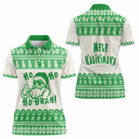 Green Mele Kalikimaka Hawaii Women Polo Shirt Funny Ho Ho Ho Santa Shaka - Polynesian Pride