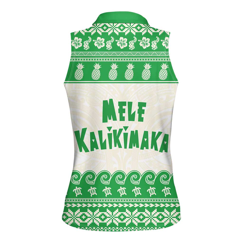Green Mele Kalikimaka Hawaii Women Sleeveless Polo Shirt Funny Ho Ho Ho Santa Shaka - Polynesian Pride