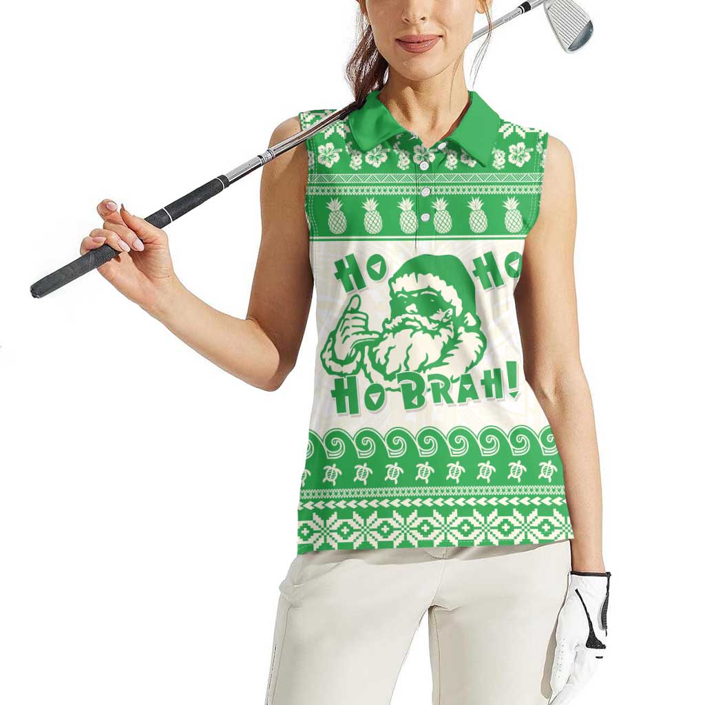 Green Mele Kalikimaka Hawaii Women Sleeveless Polo Shirt Funny Ho Ho Ho Santa Shaka - Polynesian Pride