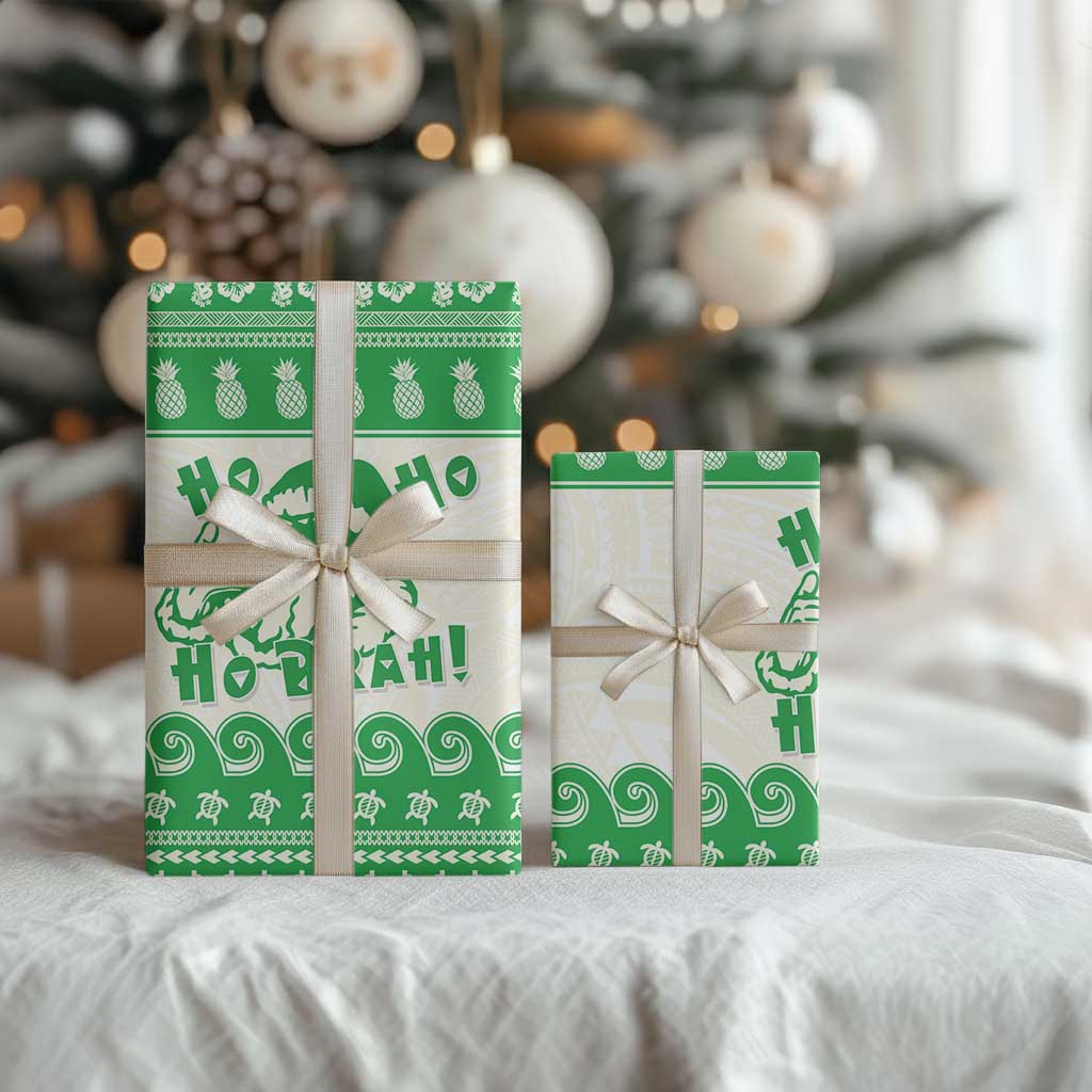 Green Mele Kalikimaka Hawaii Wrapping Paper Funny Ho Ho Ho Santa Shaka - Polynesian Pride