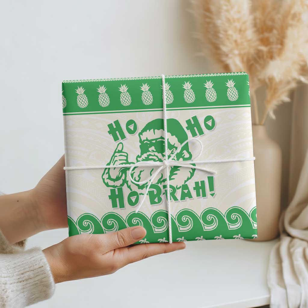 Green Mele Kalikimaka Hawaii Wrapping Paper Funny Ho Ho Ho Santa Shaka - Polynesian Pride