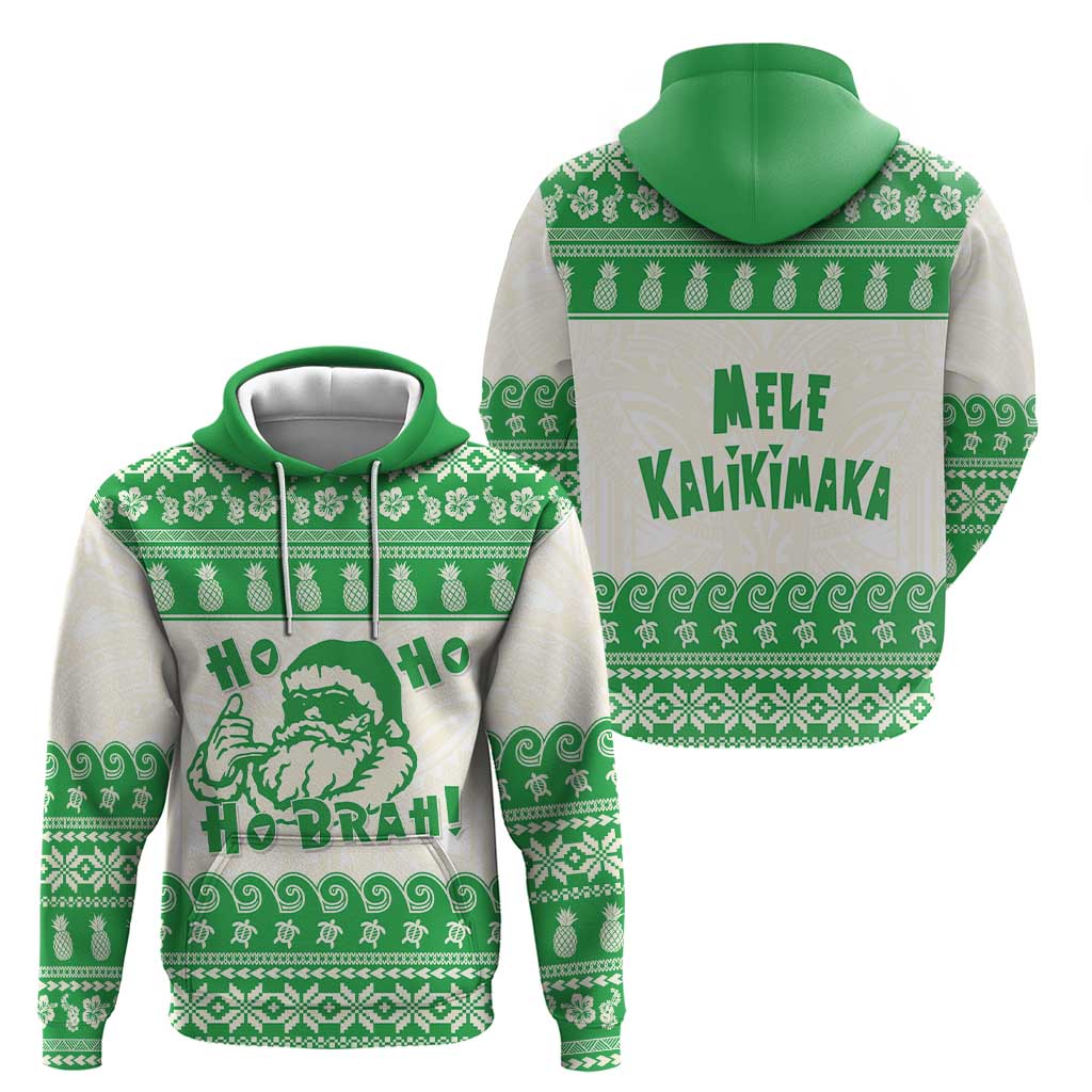 Green Mele Kalikimaka Hawaii Zip Hoodie Funny Ho Ho Ho Santa Shaka - Polynesian Pride