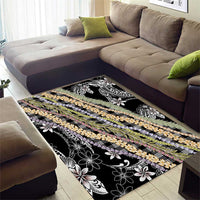 Black Palaka Hawaii Leis Area Rug Hawaiian-plaid Elegant Tropical Vibes - Polynesian Pride