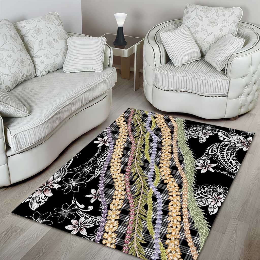 Black Palaka Hawaii Leis Area Rug Hawaiian-plaid Elegant Tropical Vibes - Polynesian Pride