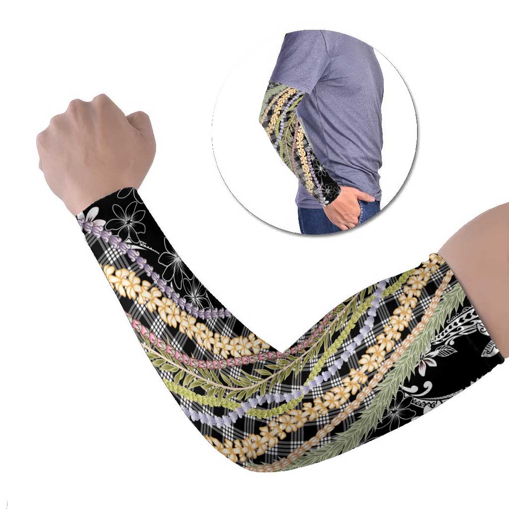 Black Palaka Hawaii Leis Arm Sleeves Hawaiian-plaid Elegant Tropical Vibes - Polynesian Pride