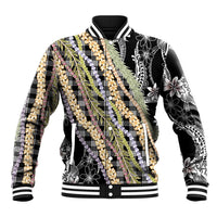 Black Palaka Hawaii Leis Baseball Jacket Hawaiian-plaid Elegant Tropical Vibes - Polynesian Pride