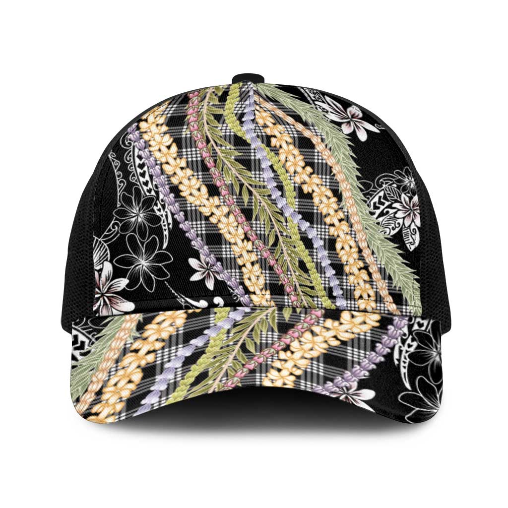 Black Palaka Hawaii Leis Baseball Net Cap Hawaiian-plaid Elegant Tropical Vibes - Polynesian Pride
