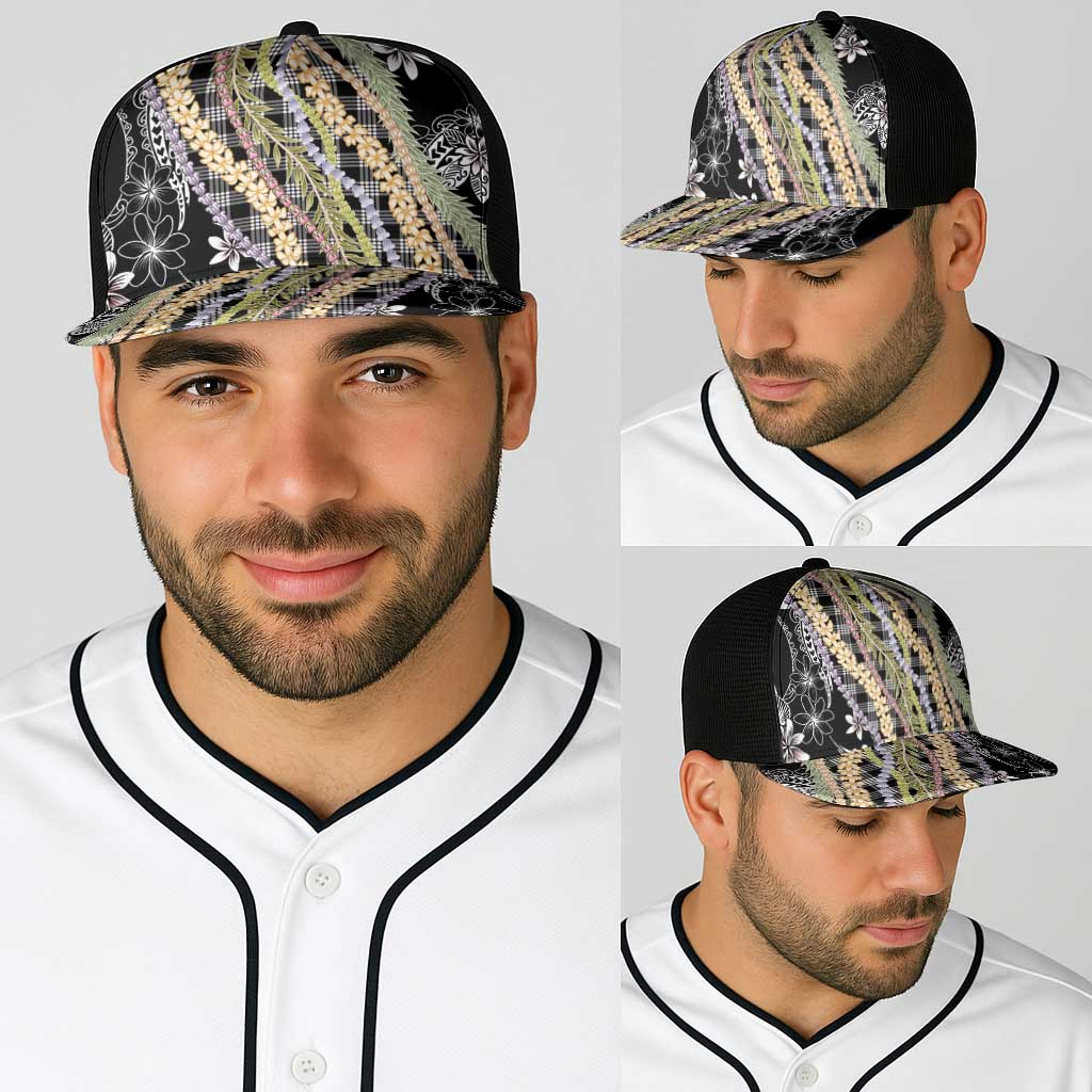Black Palaka Hawaii Leis Baseball Net Cap Hawaiian-plaid Elegant Tropical Vibes - Polynesian Pride