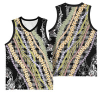 Black Palaka Hawaii Leis Basketball Jersey Hawaiian-plaid Elegant Tropical Vibes - Polynesian Pride