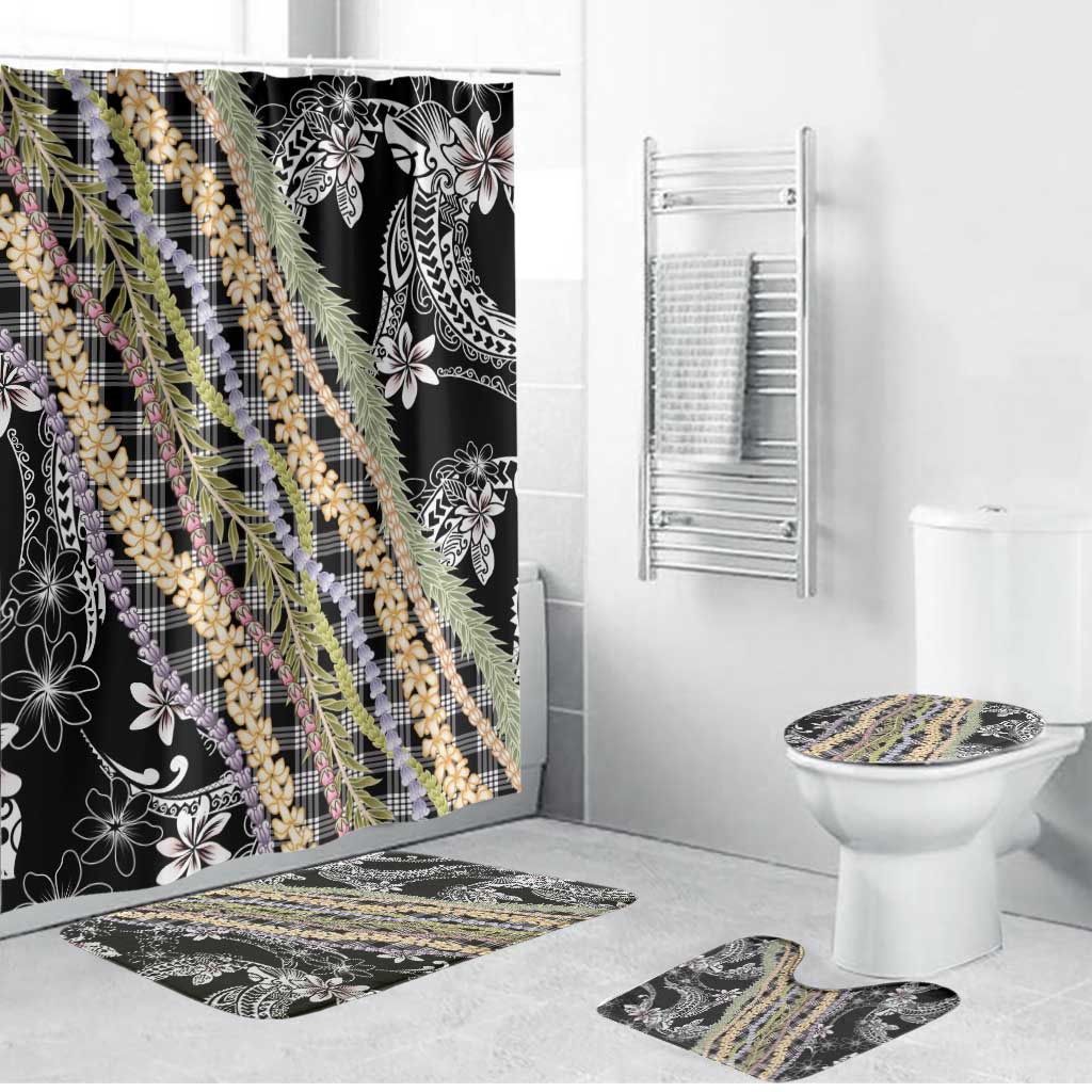 Black Palaka Hawaii Leis Bathroom Set Hawaiian-plaid Elegant Tropical Vibes - Polynesian Pride