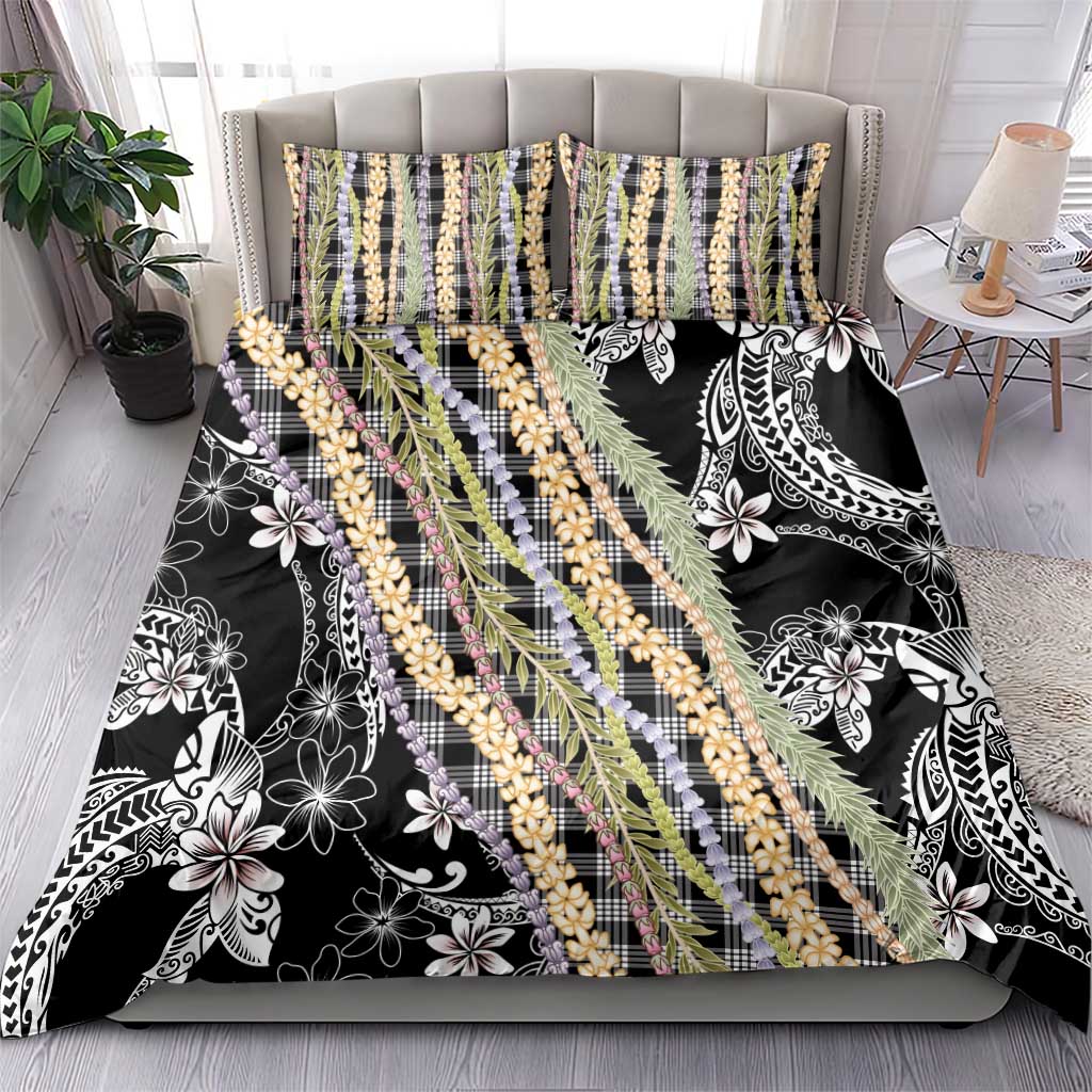 Black Palaka Hawaii Leis Bedding Set Hawaiian-plaid Elegant Tropical Vibes - Polynesian Pride