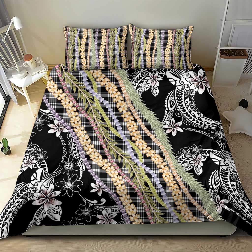 Black Palaka Hawaii Leis Bedding Set Hawaiian-plaid Elegant Tropical Vibes - Polynesian Pride