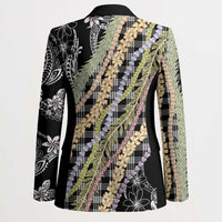 Black Palaka Hawaii Leis Blazer Hawaiian-plaid Elegant Tropical Vibes - Polynesian Pride
