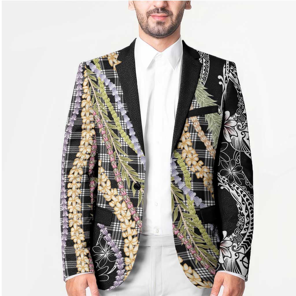 Black Palaka Hawaii Leis Blazer Hawaiian-plaid Elegant Tropical Vibes - Polynesian Pride