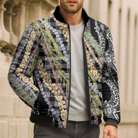Black Palaka Hawaii Leis Bomber Puffer Jacket Hawaiian-plaid Elegant Tropical Vibes - Polynesian Pride