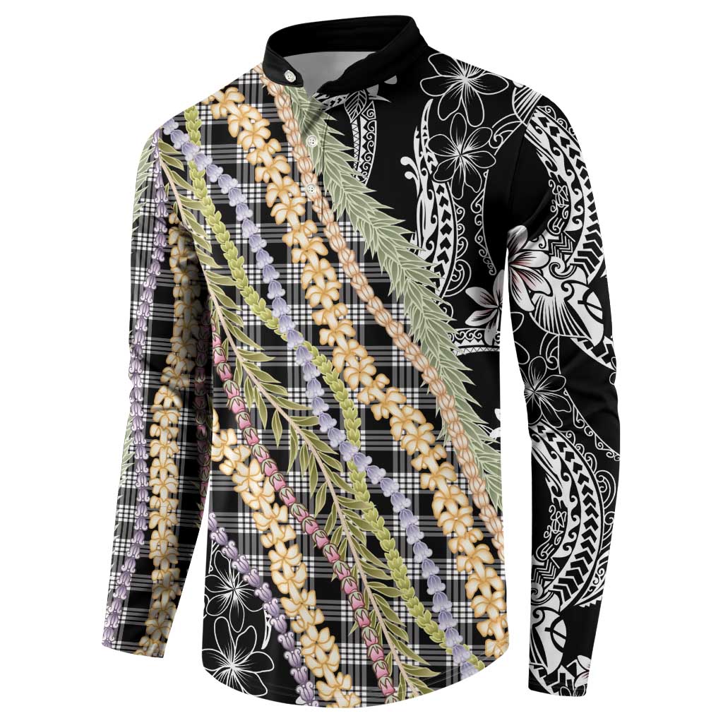 Black Palaka Hawaii Leis Button Sweatshirt Hawaiian-plaid Elegant Tropical Vibes - Polynesian Pride