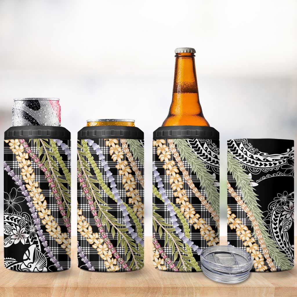 Black Palaka Hawaii Leis 4 in 1 Can Cooler Tumbler Hawaiian-plaid Elegant Tropical Vibes - Polynesian Pride