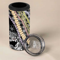 Black Palaka Hawaii Leis 4 in 1 Can Cooler Tumbler Hawaiian-plaid Elegant Tropical Vibes - Polynesian Pride
