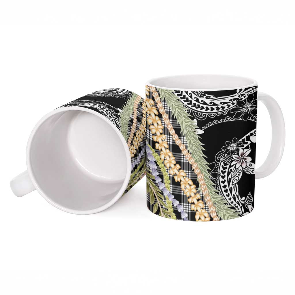 Black Palaka Hawaii Leis Ceramic Mug Hawaiian-plaid Elegant Tropical Vibes - Polynesian Pride