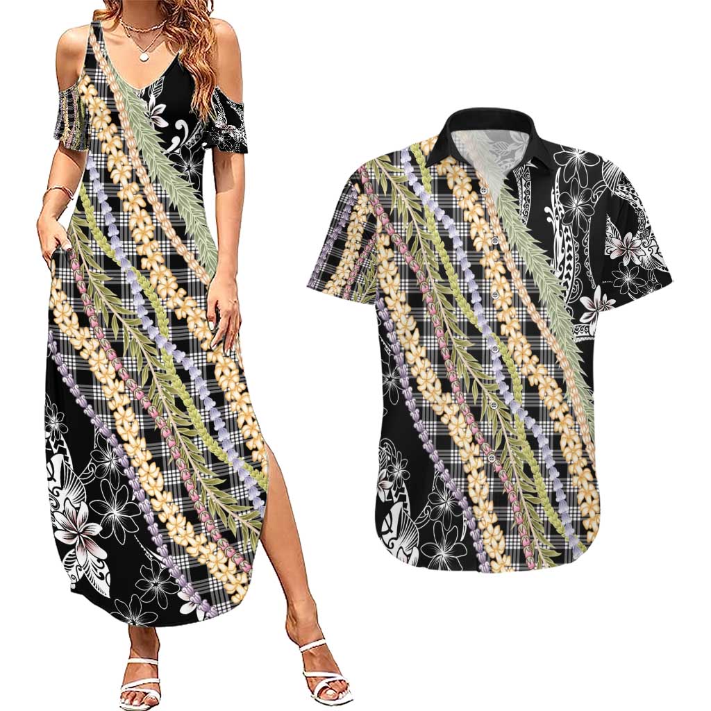 Black Palaka Hawaii Leis Couples Matching Summer Maxi Dress and Hawaiian Shirt Hawaiian-plaid Elegant Tropical Vibes - Polynesian Pride