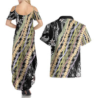 Black Palaka Hawaii Leis Couples Matching Summer Maxi Dress and Hawaiian Shirt Hawaiian-plaid Elegant Tropical Vibes - Polynesian Pride