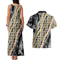 Black Palaka Hawaii Leis Couples Matching Tank Maxi Dress and Hawaiian Shirt Hawaiian-plaid Elegant Tropical Vibes - Polynesian Pride